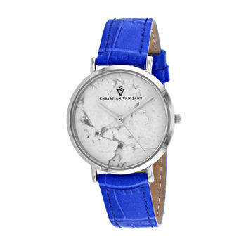 Christian Van Sant Womens Blue Leather Strap Watch Cv0420