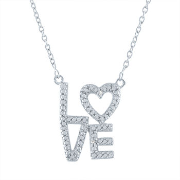"Love" Womens Diamond Accent Genuine White Diamond Sterling Silver Heart Pendant Necklace