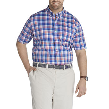IZOD Big and Tall Mens Cooling Moisture Wicking Regular Fit Short Sleeve Gingham Button-Down Shirt