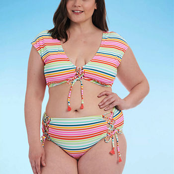Decree Adjustable Straps Striped Bralette Bikini Swimsuit Top Plus