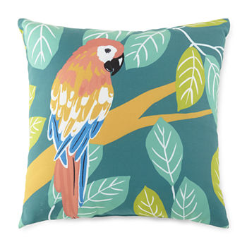 Outdoor Oasis 18x18 Square Parrot Print Outdoor Throw Pillow