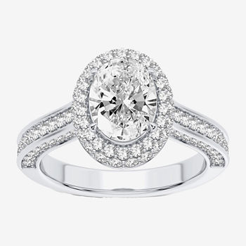 Modern Bride Signature Womens 2 1/4 CT. T.W. Lab Grown White Diamond 14K White Gold Oval Halo Engagement Ring