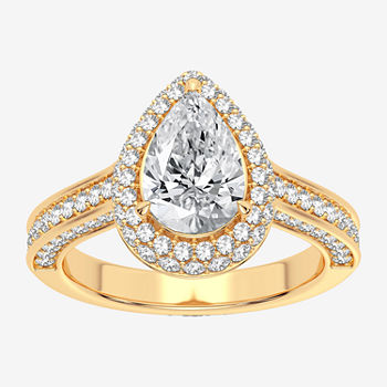 Modern Bride Signature Womens 2 1/4 CT. T.W. Lab Grown White Diamond 14K Gold Pear Halo Engagement Ring