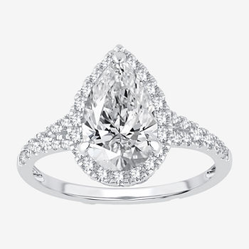 Modern Bride Signature Womens 2 CT. T.W. Lab Grown White Diamond 14K White Gold Pear Halo Engagement Ring