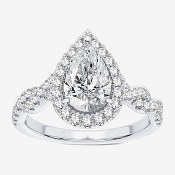 Modern Bride Signature Womens 1 7/8 CT. T.W. Lab Grown White Diamond 14K White Gold Pear Halo Engagement Ring