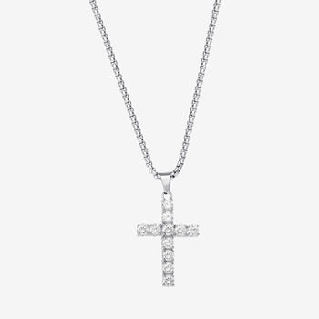 Shaquille O'Neal Xlg Mens White Cubic Zirconia Stainless Steel Cross Pendant Necklace