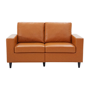Modern Faux Leather Track-Arm Loveseat
