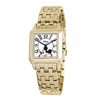 Disney Perfect Square Mickey Mouse Womens Gold-Tone Watch