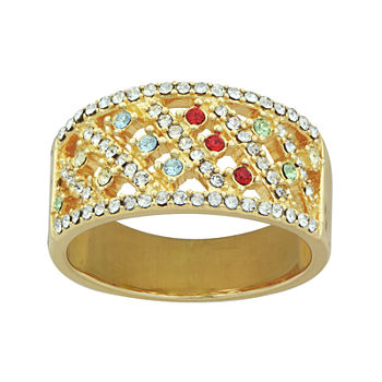 14K Yellow Gold Over Silver Multicolor Crystal Ring