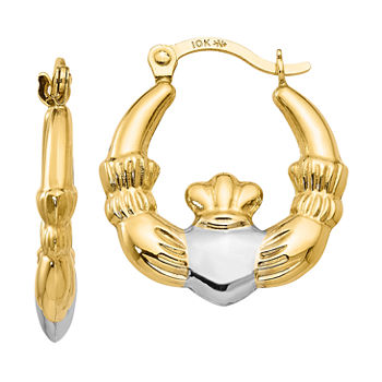 10K Gold 18mm Claddagh Hoop Earrings