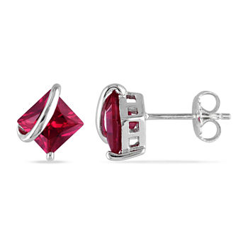 Lab Created Red Ruby Sterling Silver 9.8mm Stud Earrings