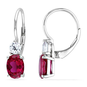 Lab Created Red Ruby Sterling Silver Drop Earrings