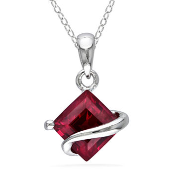 Womens Lab Created Red Ruby Sterling Silver Pendant Necklace