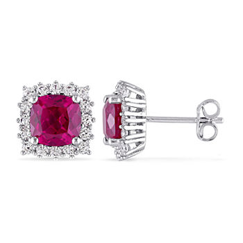 Lab Created Red Ruby Sterling Silver 11mm Stud Earrings
