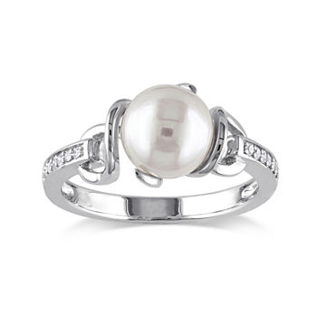 Cultured Freshwater Pearl and Diamond Accent Sterling Silver Ring