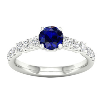 Modern Bride Gemstone Womens 1/2 CT. T.W. Genuine Blue Sapphire 10K White Gold Round Engagement Ring