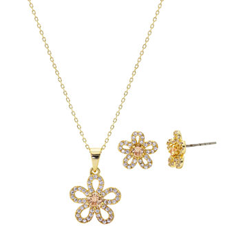 Sparkle Allure 2-pc. Cubic Zirconia 14K Gold Over Brass Flower Jewelry Set