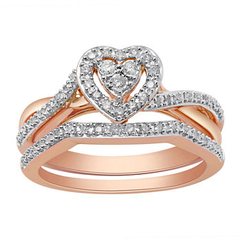 Surrounded by Love Womens 1/5 CT. T.W. Genuine White Diamond 14K Rose Gold Over Silver Heart Bridal Set