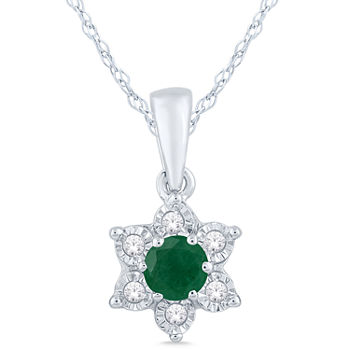 Genuine Green Emerald Sterling Silver Flower 3-pc. Jewelry Set