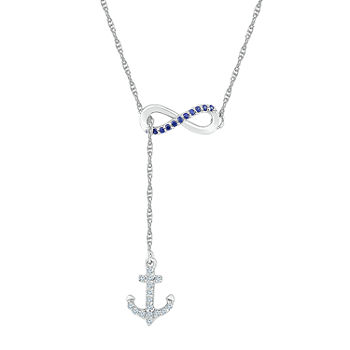 Womens Lab Created Multi Color Sapphire Sterling Silver Anchor Infinity Pendant Necklace