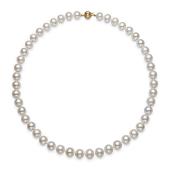 Womens 8.5MM White Cultured Freshwater Pearl 14K Gold Strand Necklace