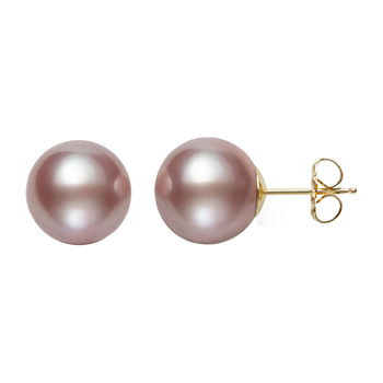 Pink Cultured Freshwater Pearl 14K Gold 11mm Ball Stud Earrings