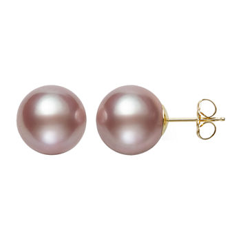Pink Cultured Freshwater Pearl 14K Gold 12mm Ball Stud Earrings