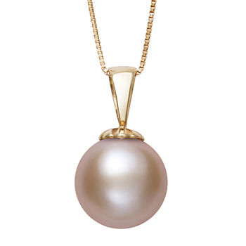 Womens Pink Cultured Freshwater Pearl 14K Gold Pendant Necklace