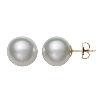 White Cultured Freshwater Pearl 14K Gold 11mm Ball Stud Earrings