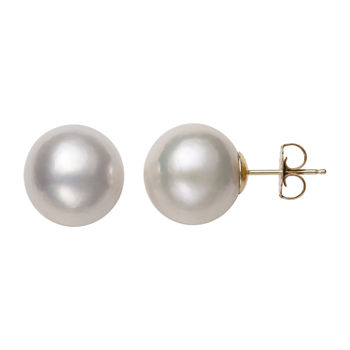 White Cultured Freshwater Pearl 14K Gold 12mm Ball Stud Earrings