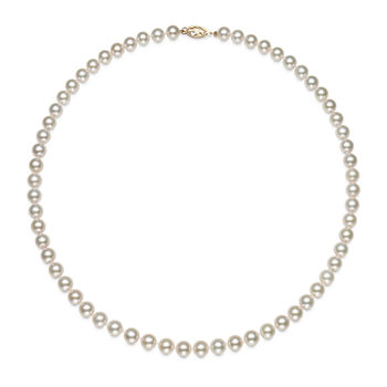 Womens White Cultured Akoya Pearl 14K Gold Strand Necklace