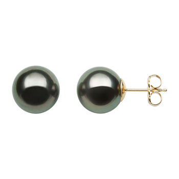 Black Cultured Tahitian Pearl 14K Gold 10mm Ball Stud Earrings