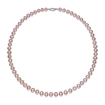 Womens 6MM Pink Cultured Freshwater Pearl Sterling Silver Strand Necklace