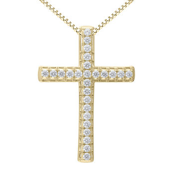 Womens 1 CT. T.W. Genuine White Diamond 14K Gold Cross Pendant Necklace