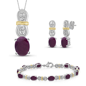 Diamond Accent Lab Created Red Ruby 14K Two Tone Gold Over Silver 4-pc. Jewelry Set