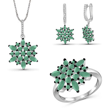 Genuine Green Emerald Sterling Silver 3-pc. Jewelry Set