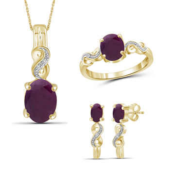 Diamond Accent Lead Glass-Filled Red Ruby 14K Gold Over Silver 3-pc. Jewelry Set