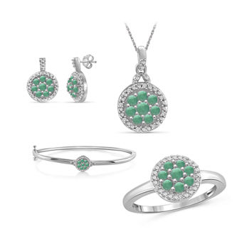 1/10 CT. T.W. Genuine Green Emerald Sterling Silver 4-pc. Jewelry Set