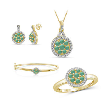 1/10 CT. T.W. Genuine Green Emerald 14K Gold Over Silver 4-pc. Jewelry Set