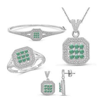 1/7 CT. T.W. Genuine Green Emerald Sterling Silver 4-pc. Jewelry Set