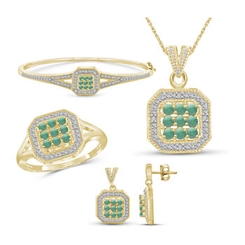 1/7 CT. T.W. Genuine Green Emerald 14K Gold Over Silver 4-pc. Jewelry Set