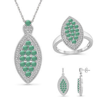 1/10 CT. T.W. Genuine Green Emerald Sterling Silver 3-pc. Jewelry Set
