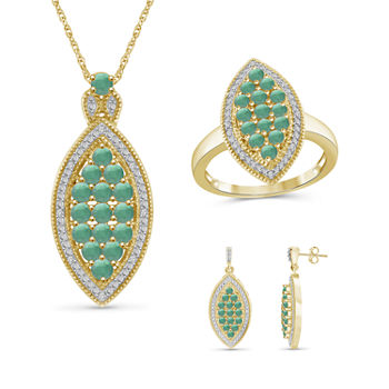 1/10 CT. T.W. Genuine Green Emerald 14K Gold Over Silver 3-pc. Jewelry Set