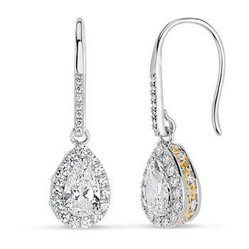 Lab Created White Sapphire 18K Gold Over Silver Sterling Silver Pear Drop Earrings