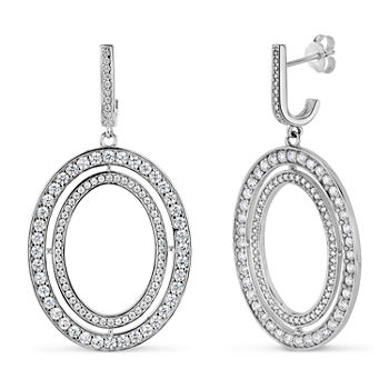 Lab Created White Sapphire Sterling Silver Oval Drop Earrings