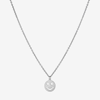 Silver Treasures Smiley Face Sterling Silver 16 Inch Cable Pendant Necklace