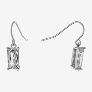 Silver Treasures Cubic Zirconia Sterling Silver Rectangular Drop Earrings