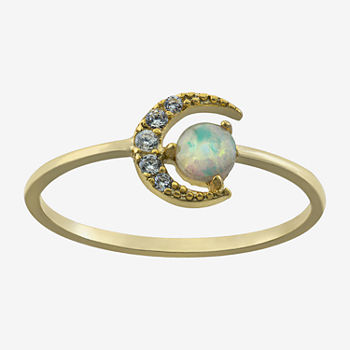 Silver Treasures Opal 14K Gold Over Silver Moon Band
