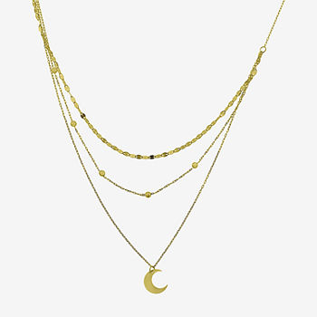 Made in Italy Layered Look Womens 14K Gold Moon Pendant Necklace