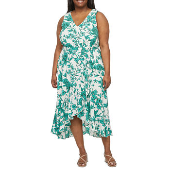 Danny & Nicole Plus Sleeveless Floral High-Low Fit + Flare Dress
